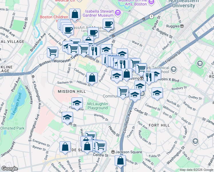 map of restaurants, bars, coffee shops, grocery stores, and more near 5R Cherokee Street in Boston