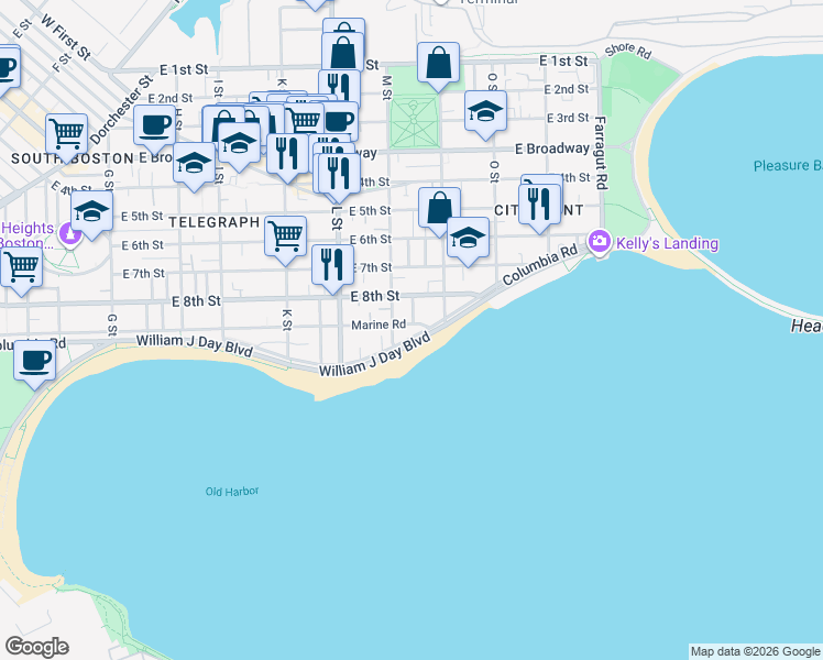 map of restaurants, bars, coffee shops, grocery stores, and more near 1744 Columbia Road in Boston