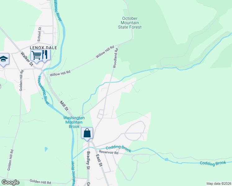map of restaurants, bars, coffee shops, grocery stores, and more near 198 Washington Mountain Road in Lee