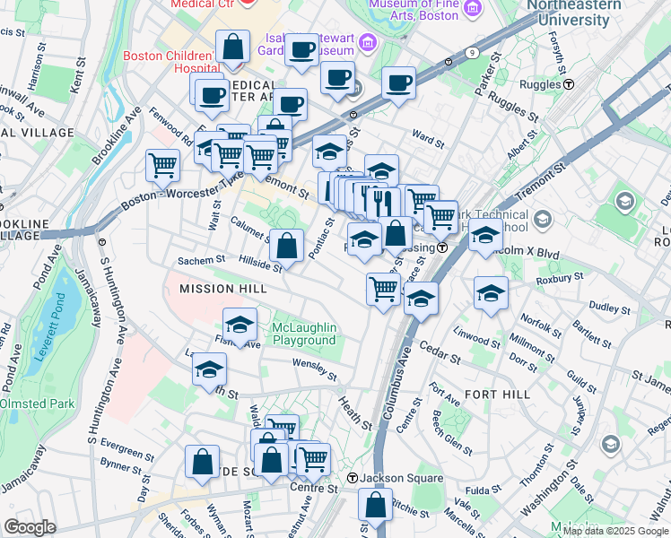 map of restaurants, bars, coffee shops, grocery stores, and more near 5R Cherokee Street in Boston