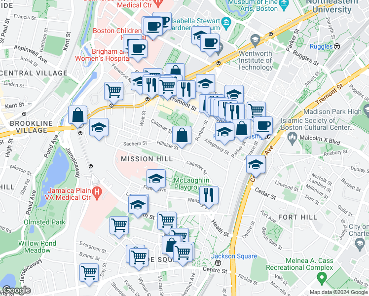 map of restaurants, bars, coffee shops, grocery stores, and more near 5 Iroquois Street in Boston