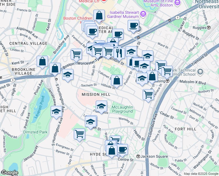map of restaurants, bars, coffee shops, grocery stores, and more near in Boston