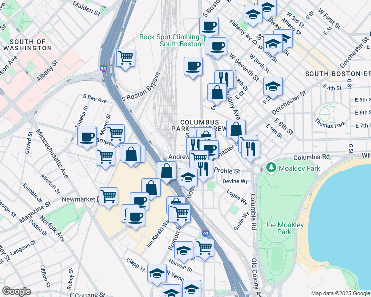 map of restaurants, bars, coffee shops, grocery stores, and more near 496 Southampton Street in Boston