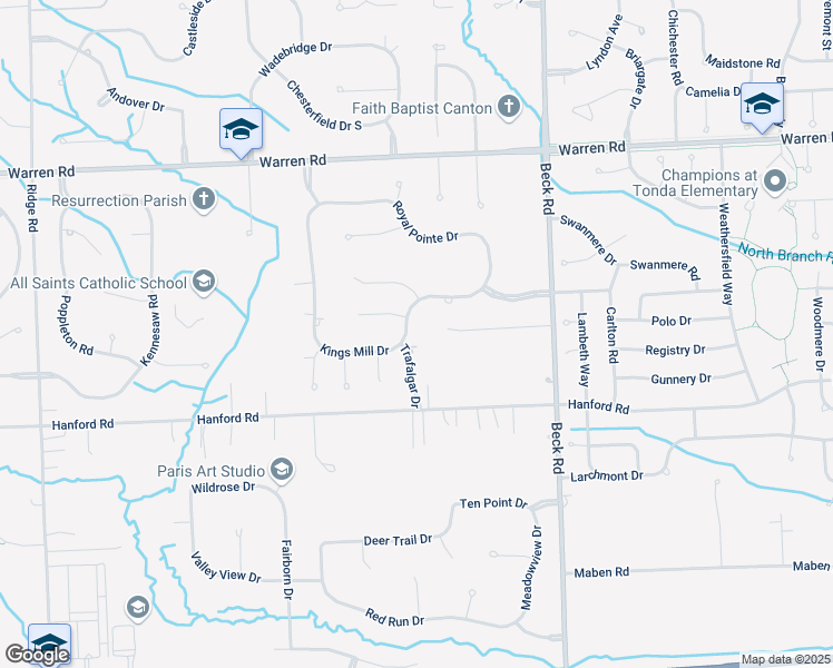 map of restaurants, bars, coffee shops, grocery stores, and more near 6444 Trafalgar Drive in Canton