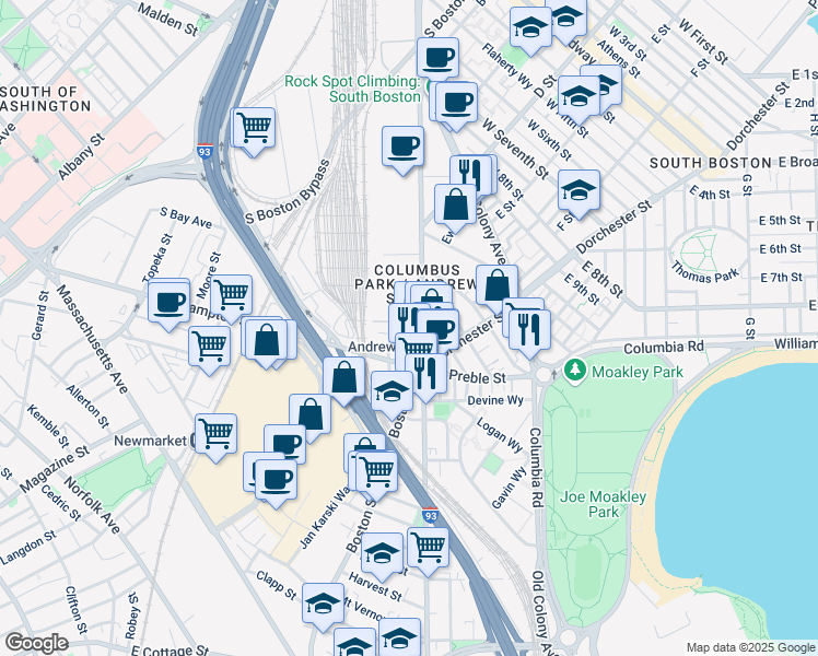 map of restaurants, bars, coffee shops, grocery stores, and more near 496 Southampton Street in Boston