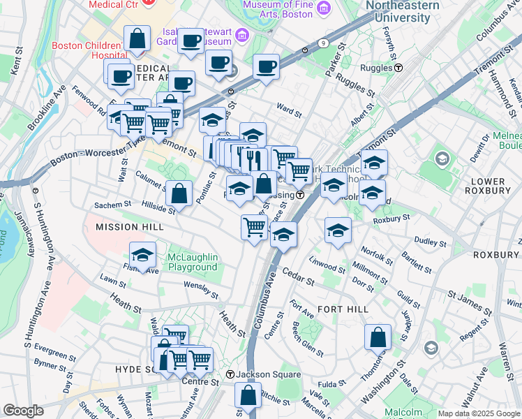 map of restaurants, bars, coffee shops, grocery stores, and more near in Boston