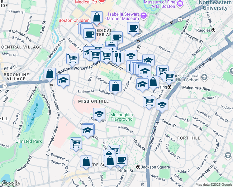 map of restaurants, bars, coffee shops, grocery stores, and more near 5 Iroquois Street in Boston