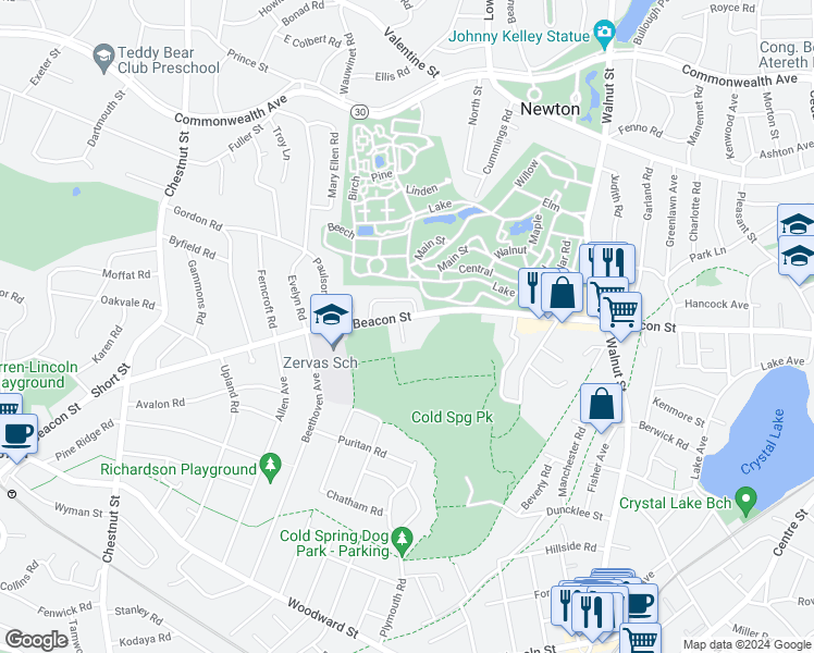 map of restaurants, bars, coffee shops, grocery stores, and more near 19 Kippy Drive in Newton