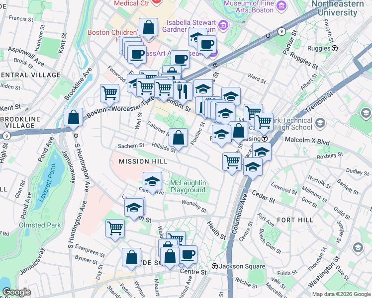 map of restaurants, bars, coffee shops, grocery stores, and more near 5 Iroquois Street in Boston