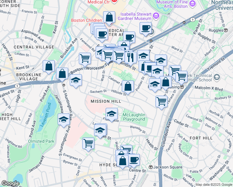 map of restaurants, bars, coffee shops, grocery stores, and more near in Boston