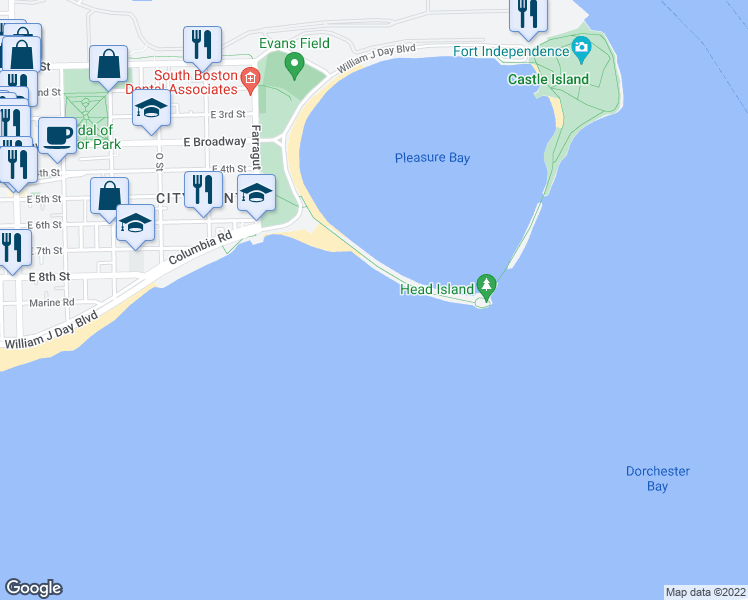 map of restaurants, bars, coffee shops, grocery stores, and more near Head Island Causeway in Boston