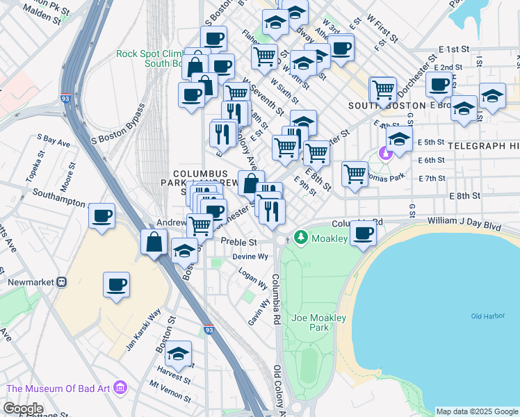map of restaurants, bars, coffee shops, grocery stores, and more near in Boston