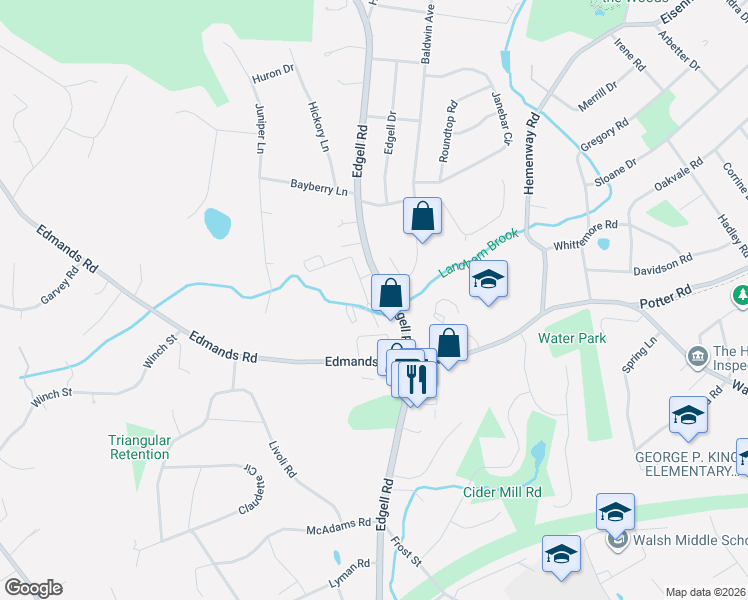 map of restaurants, bars, coffee shops, grocery stores, and more near 1301 Windsor Drive in Framingham