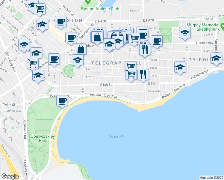 map of restaurants, bars, coffee shops, grocery stores, and more near in Boston