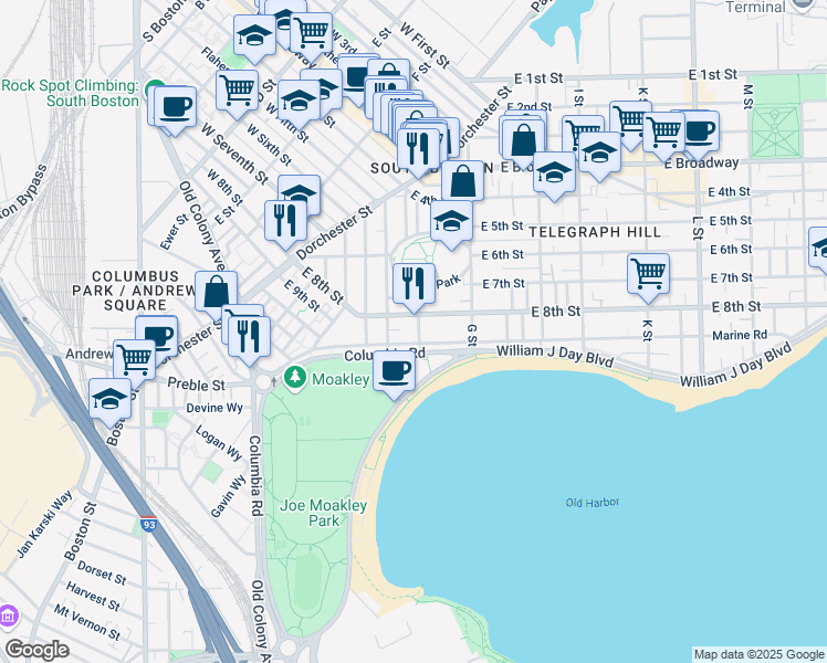 map of restaurants, bars, coffee shops, grocery stores, and more near 378 East 8th Street in Boston