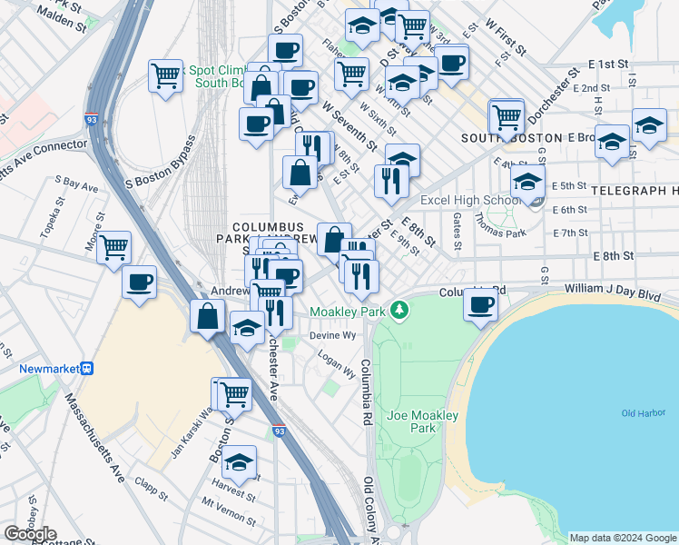 map of restaurants, bars, coffee shops, grocery stores, and more near in Boston