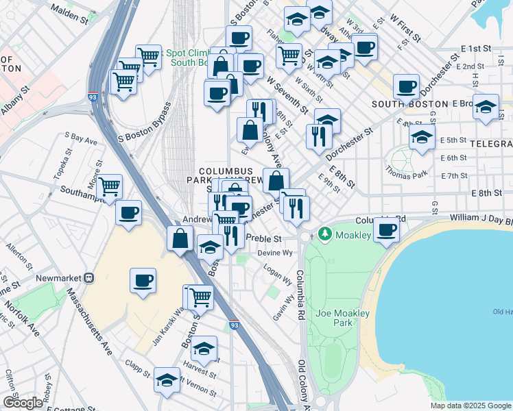 map of restaurants, bars, coffee shops, grocery stores, and more near 35B Tuckerman Street in Boston