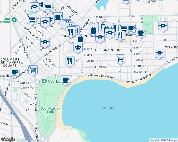 map of restaurants, bars, coffee shops, grocery stores, and more near 9 Douglas Street in Boston