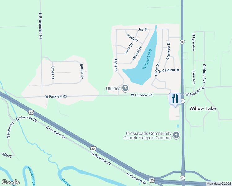 map of restaurants, bars, coffee shops, grocery stores, and more near 2004 Eagle Drive in Freeport