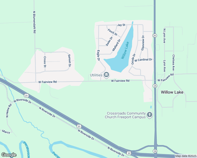map of restaurants, bars, coffee shops, grocery stores, and more near 2004 Eagle Drive in Freeport