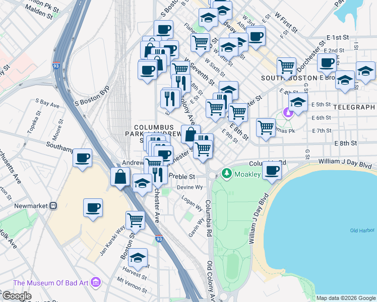 map of restaurants, bars, coffee shops, grocery stores, and more near in Boston