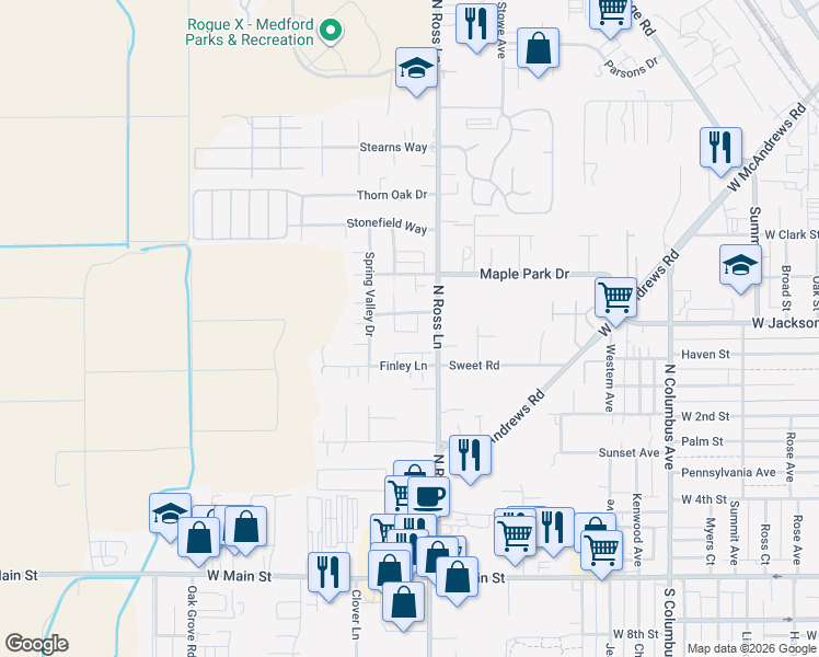 map of restaurants, bars, coffee shops, grocery stores, and more near 668 Kaitlin Lane in Medford