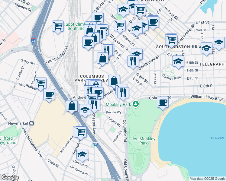 map of restaurants, bars, coffee shops, grocery stores, and more near in Boston