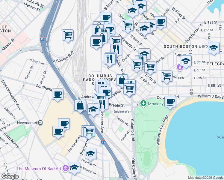 map of restaurants, bars, coffee shops, grocery stores, and more near 35B Tuckerman Street in Boston