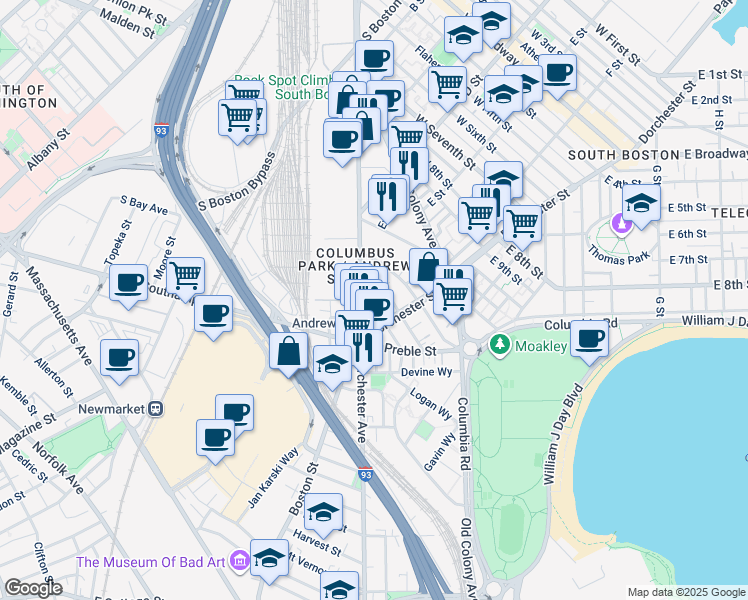 map of restaurants, bars, coffee shops, grocery stores, and more near in Boston