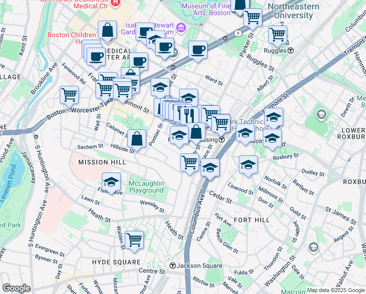 map of restaurants, bars, coffee shops, grocery stores, and more near in Boston