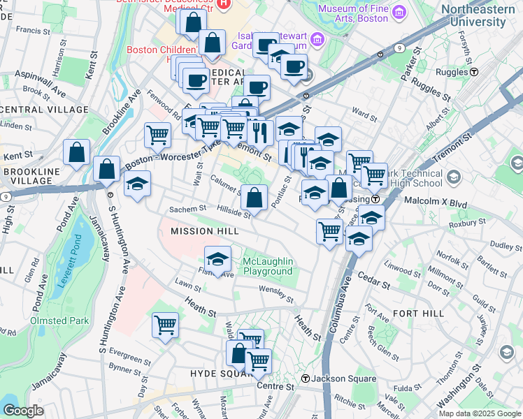 map of restaurants, bars, coffee shops, grocery stores, and more near 101 Calumet Street in Boston