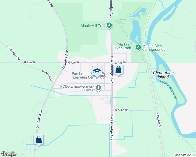 map of restaurants, bars, coffee shops, grocery stores, and more near 600 Edison Street in Kalamazoo