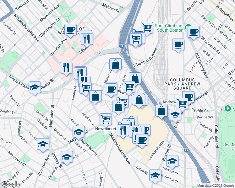 map of restaurants, bars, coffee shops, grocery stores, and more near 1-49 Moore Street in Boston