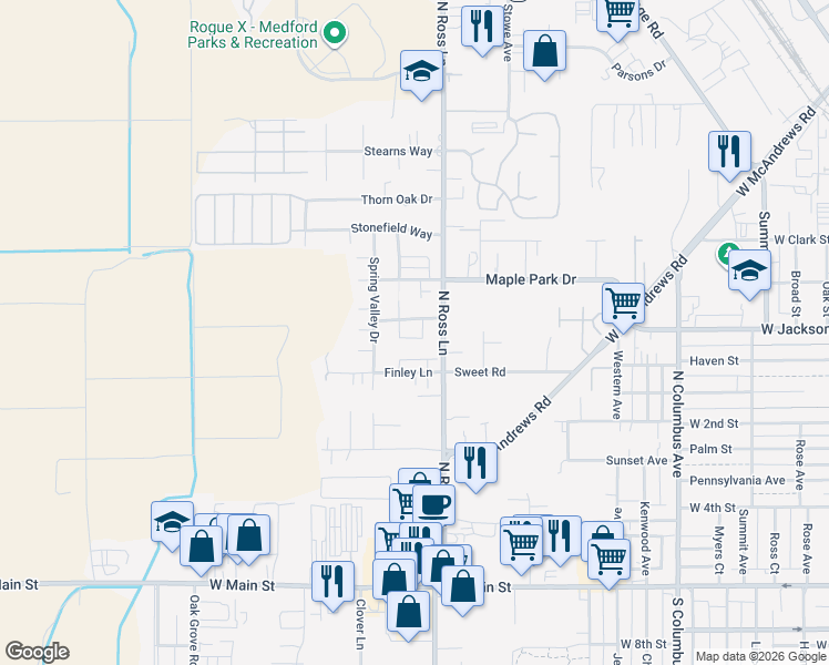 map of restaurants, bars, coffee shops, grocery stores, and more near 668 Kaitlin Lane in Medford