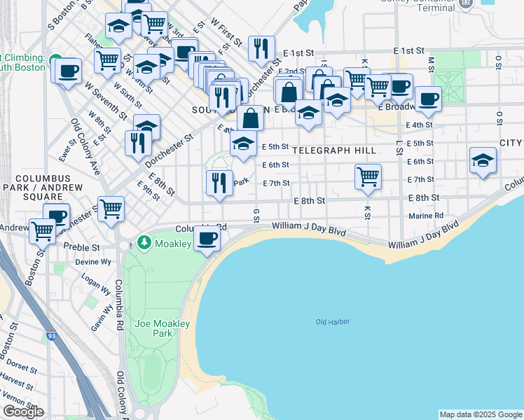 map of restaurants, bars, coffee shops, grocery stores, and more near 1410 Columbia Road in Boston