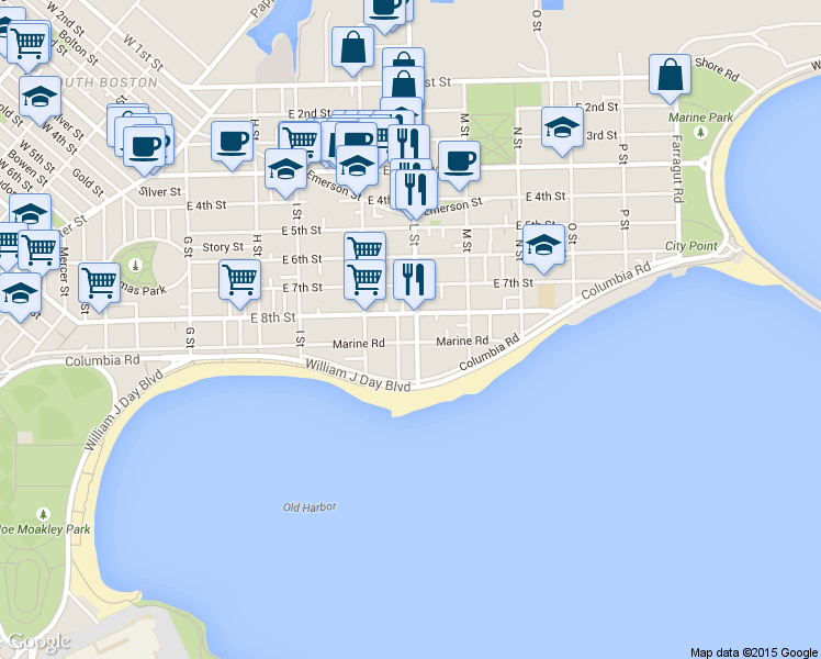 map of restaurants, bars, coffee shops, grocery stores, and more near 656 East 8th Street in Boston