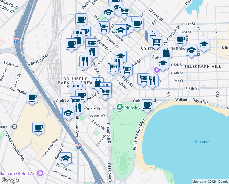 map of restaurants, bars, coffee shops, grocery stores, and more near 7 Joseph Agri Street in Boston