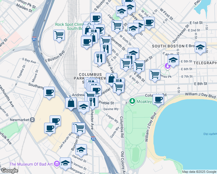 map of restaurants, bars, coffee shops, grocery stores, and more near 35B Tuckerman Street in Boston