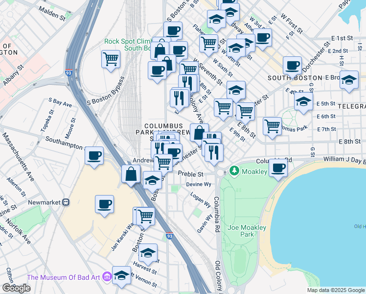 map of restaurants, bars, coffee shops, grocery stores, and more near 35B Tuckerman Street in Boston