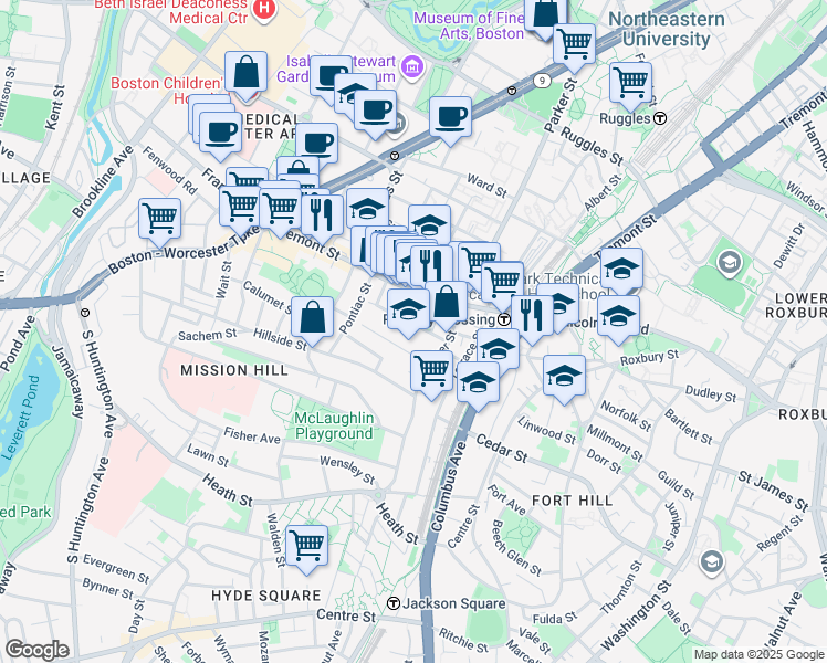 map of restaurants, bars, coffee shops, grocery stores, and more near in Boston