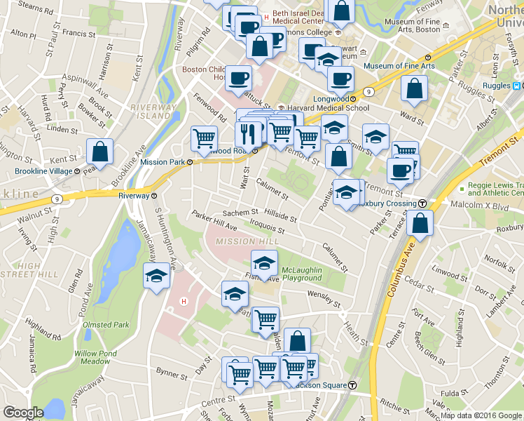 map of restaurants, bars, coffee shops, grocery stores, and more near 39 Darling Street in Boston