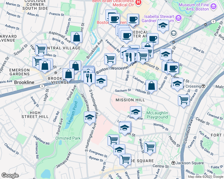 map of restaurants, bars, coffee shops, grocery stores, and more near 11 Sunset Street in Boston