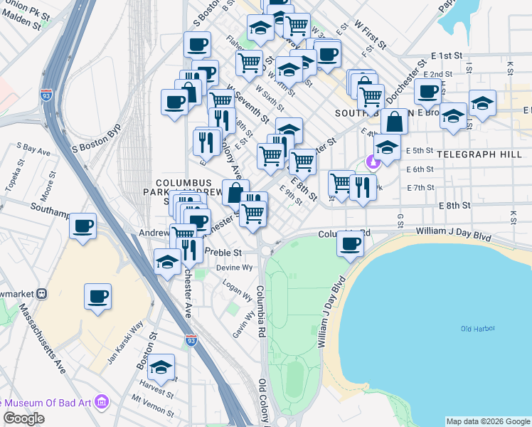 map of restaurants, bars, coffee shops, grocery stores, and more near 20 Patterson Way in Boston