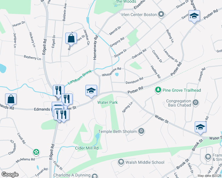 map of restaurants, bars, coffee shops, grocery stores, and more near 18 Gregory Road in Framingham