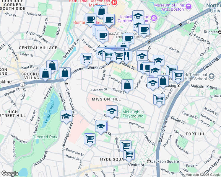 map of restaurants, bars, coffee shops, grocery stores, and more near 39 Darling Street in Boston