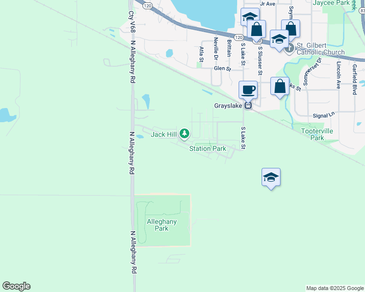 map of restaurants, bars, coffee shops, grocery stores, and more near 273 Station Park Circle in Grayslake