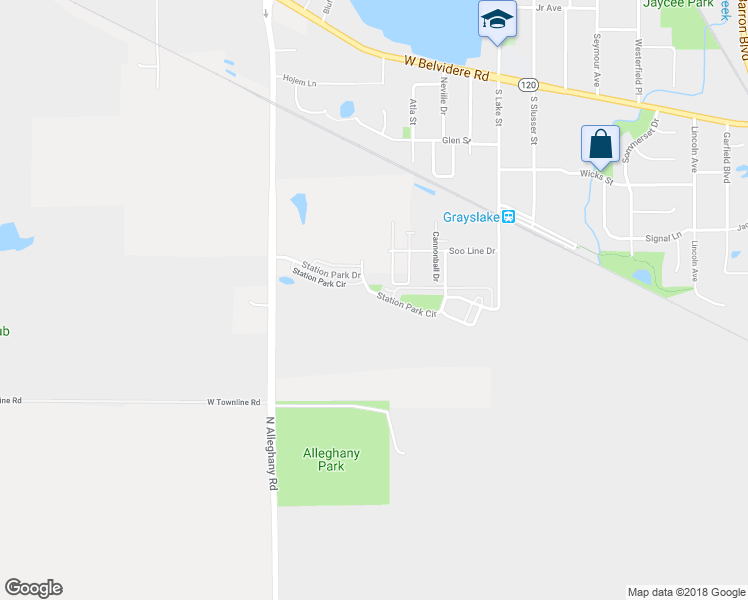 map of restaurants, bars, coffee shops, grocery stores, and more near 269 Station Park Circle in Grayslake