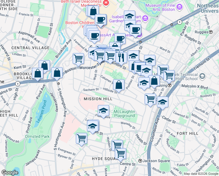 map of restaurants, bars, coffee shops, grocery stores, and more near 5 Oswald Street in Boston