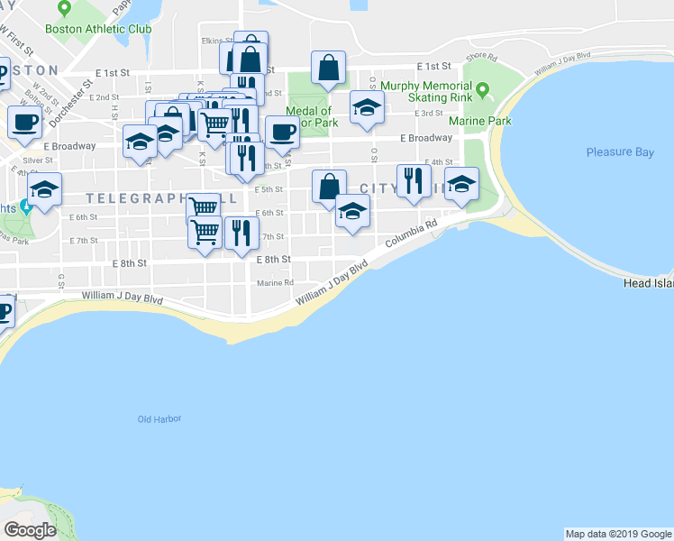map of restaurants, bars, coffee shops, grocery stores, and more near 202 N Street in Boston