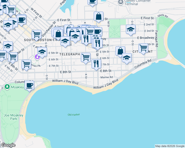 map of restaurants, bars, coffee shops, grocery stores, and more near in Boston
